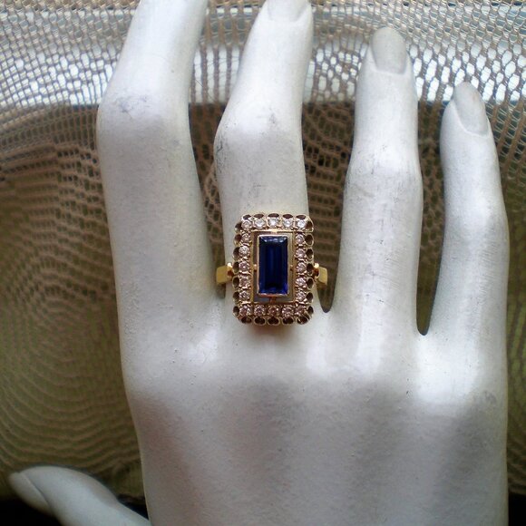 Vintage Russian USSR 18K 750 Yellow White Gold Sapphire Diamond Cluster Ring - Picture 10 of 13